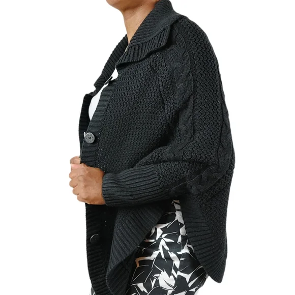 UGG Black Maribeth Cocoon Cape Ribbed Cable Knit Cardigan - Picture 3 of 12